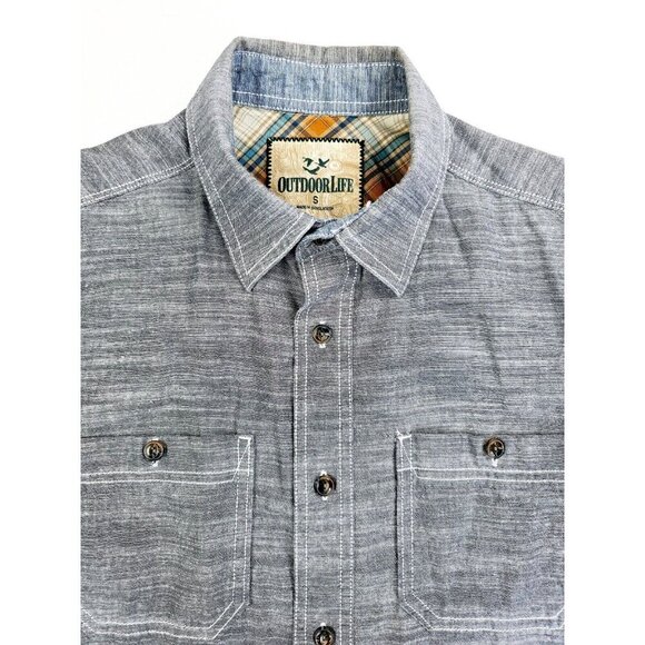 Outdoor Life Size Small Mens Gray Short Sleeve Logo Tag Dual Pocket Cotton Shirt - Picture 5 of 10